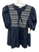 Moon River Size S Navy Blue & White Cotton 1/2 Puff Sleeve Tie V Neck Top Navy Blue & White / S