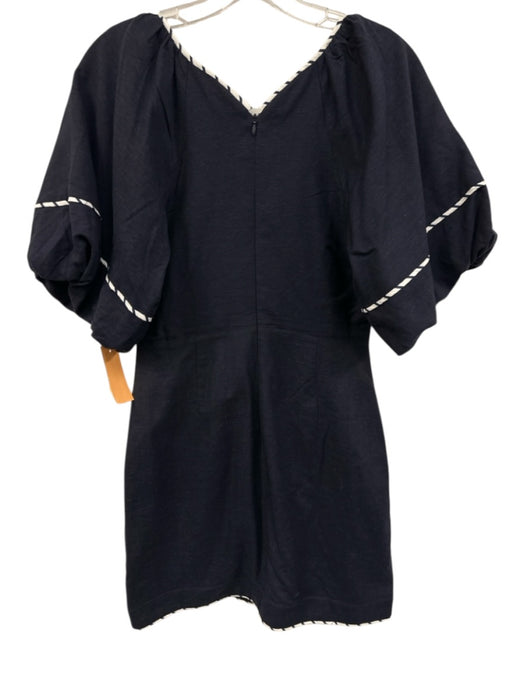 Hyacinth House Size S Navy Blue & White Linen & Rayon Short Puff Sleeve Dress Navy Blue & White / S