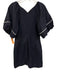 Hyacinth House Size S Navy Blue & White Linen & Rayon Short Puff Sleeve Dress Navy Blue & White / S