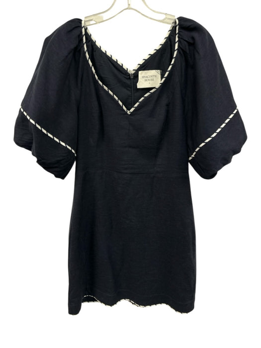 Hyacinth House Size S Navy Blue & White Linen & Rayon Short Puff Sleeve Dress Navy Blue & White / S