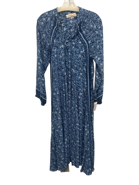 Natalie Martin Size XS Blue Multi Silk Long Sleeve Abstract Print Midi Dress Blue Multi / XS