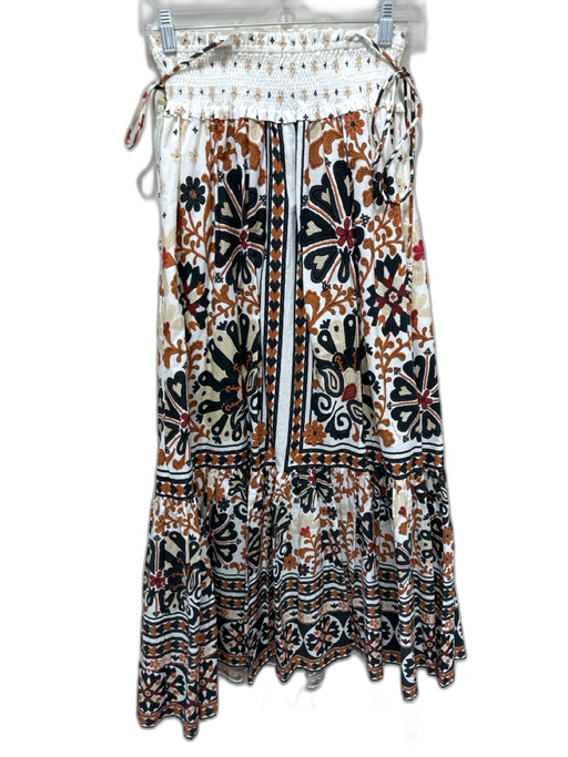 Farm Rio Size Small Brown, Black, White Cotton Tie Strap Floral Smocked Dress Brown, Black, White / Small