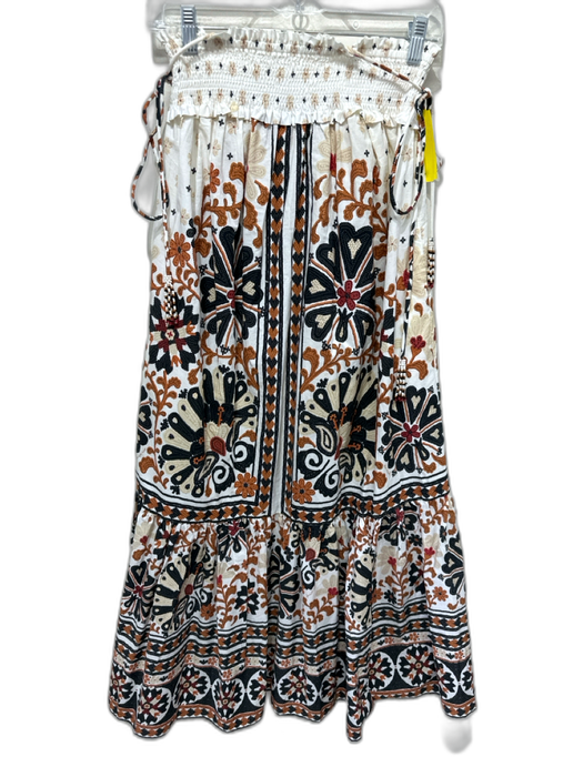 Farm Rio Size Small Brown, Black, White Cotton Tie Strap Floral Smocked Dress Brown, Black, White / Small