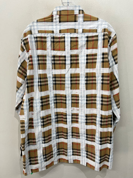 Burberry Size XL Tan & White Cotton Novacheck Button Up Men's Long Sleeve Shirt