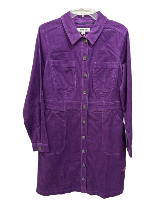 Boden Size 12 Purple Cotton Blend Corduroy Button Up Long Sleeve Knee Dress Purple / 12