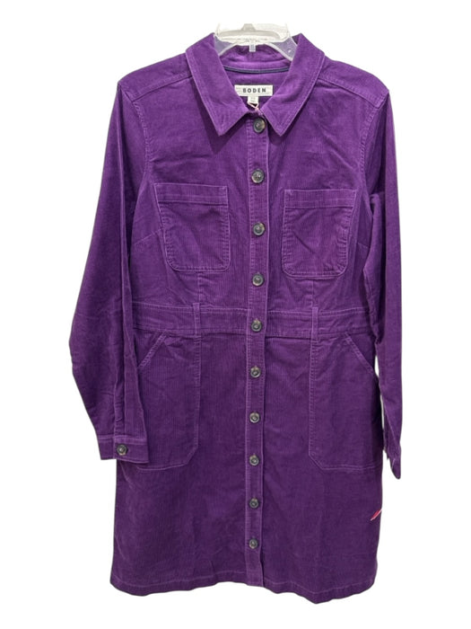 Boden Size 12 Purple Cotton Blend Corduroy Button Up Long Sleeve Knee Dress Purple / 12