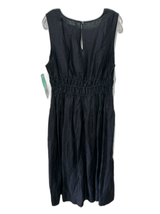 J. Crew Size L Black Ramie Blend Sleeveless V Neck Gathered Waist Midi Dress Black / L