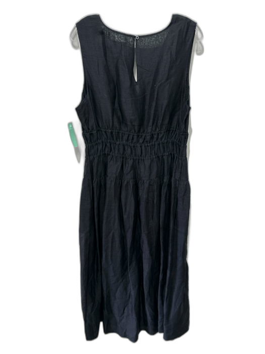 J. Crew Size L Black Ramie Blend Sleeveless V Neck Gathered Waist Midi Dress Black / L