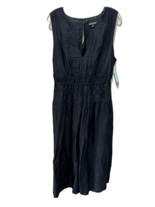 J. Crew Size L Black Ramie Blend Sleeveless V Neck Gathered Waist Midi Dress Black / L
