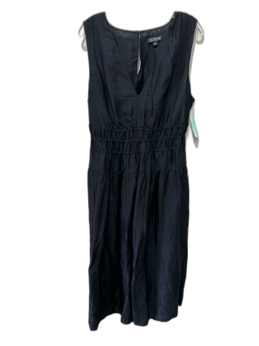 J. Crew Size L Black Ramie Blend Sleeveless V Neck Gathered Waist Midi Dress Black / L