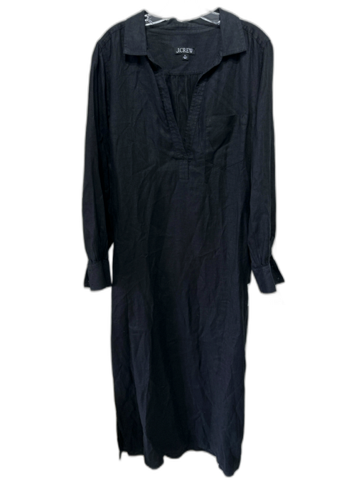 J. Crew Size XL Black Linen Long Sleeve V Neck Collar Shift Dress Black / XL