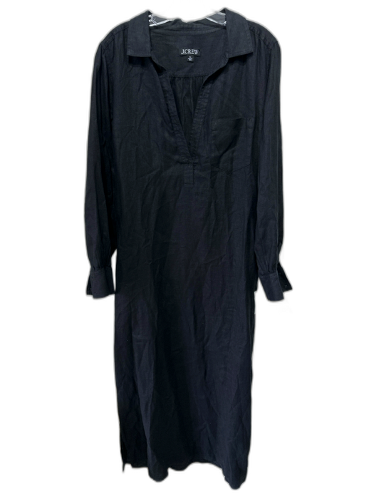 J. Crew Size XL Black Linen Long Sleeve V Neck Collar Shift Dress Black / XL