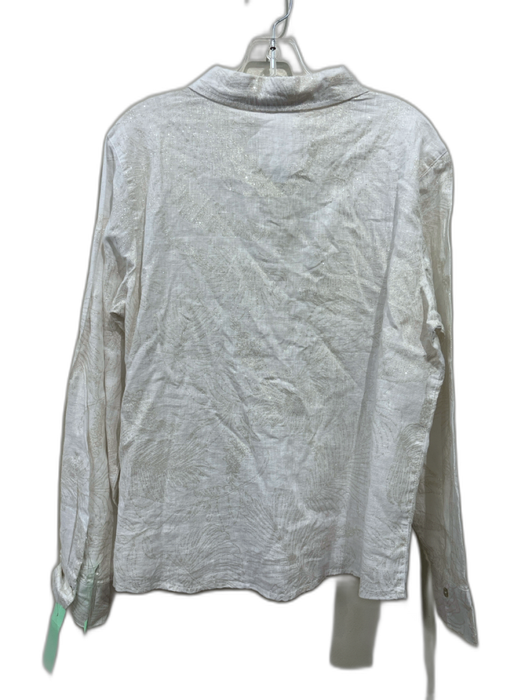 Calypso St. Barth Size L White & Silver Linen Metallic Thread Long Sleeve Top White & Silver / L