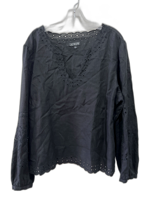 J. Crew Size XL Black Long Sleeve Eyelet Lace Scallop Trim Top Black / XL