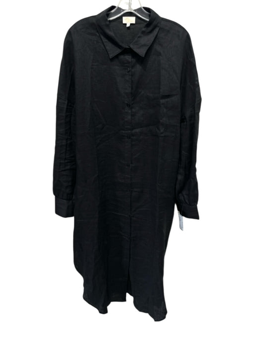 Jodi Melissa Size L Black Linen Button Front Shirt Dress Dress Black / L