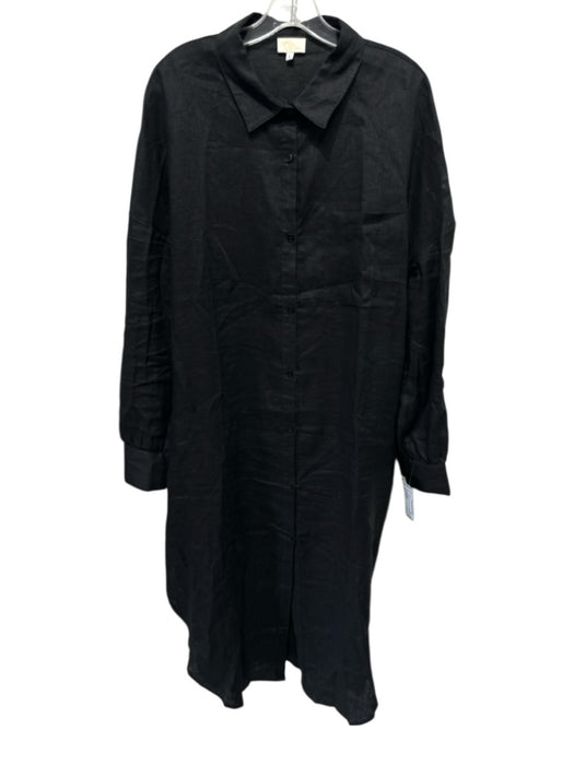 Jodi Melissa Size L Black Linen Button Front Shirt Dress Dress Black / L