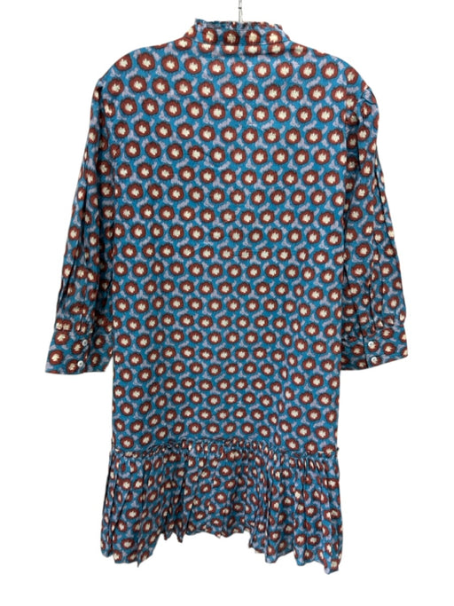 Elizabeth James the Label Size L Blue & Multi Cotton Split V Neck Pockets Dress Blue & Multi / L