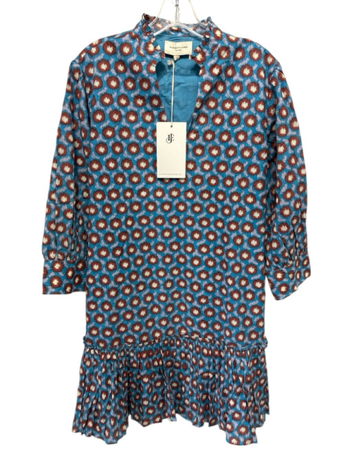 Elizabeth James the Label Size L Blue & Multi Cotton Split V Neck Pockets Dress Blue & Multi / L