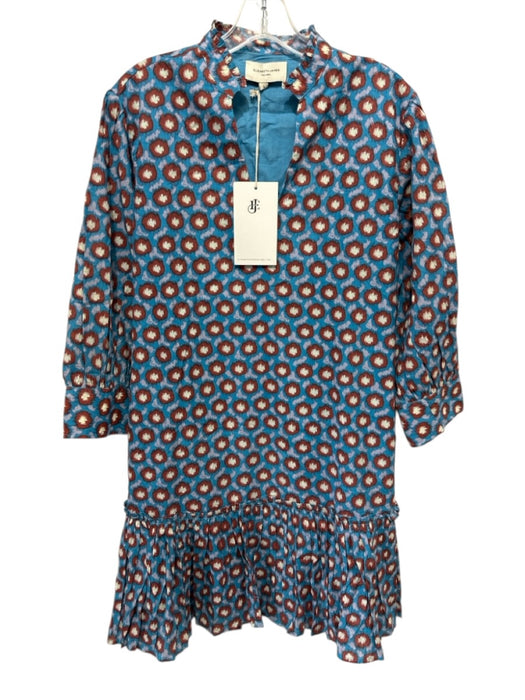 Elizabeth James the Label Size L Blue & Multi Cotton Split V Neck Pockets Dress Blue & Multi / L