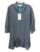 Elizabeth James the Label Size L Blue & Multi Cotton Split V Neck Pockets Dress Blue & Multi / L