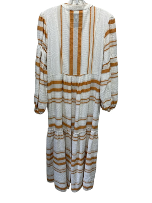 Pearl & Caviar Size S/M Cream & Orange Cotton Striped Tie Detail Dress Cream & Orange / S/M