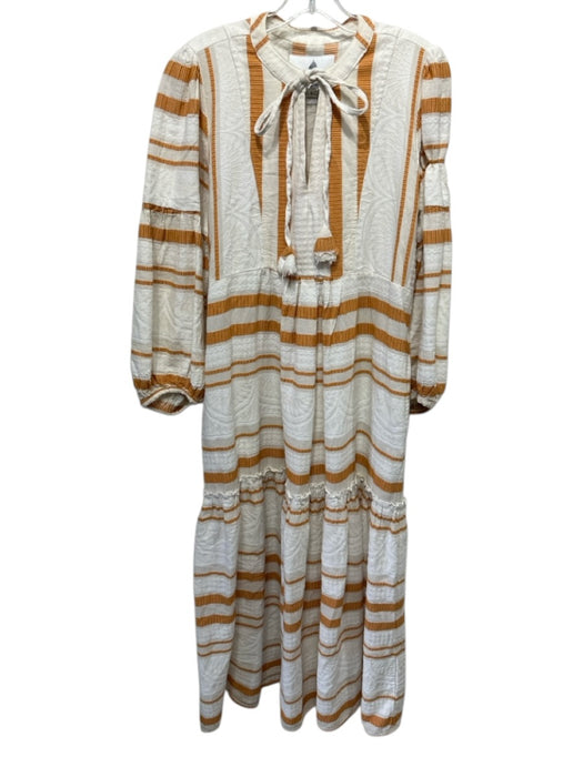 Pearl & Caviar Size S/M Cream & Orange Cotton Striped Tie Detail Dress Cream & Orange / S/M