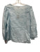 Ann Mashburn Size Large Light Blue Linen Long Sleeve Floral Eyelet V Neck Top Light Blue / Large