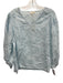 Ann Mashburn Size Large Light Blue Linen Long Sleeve Floral Eyelet V Neck Top Light Blue / Large