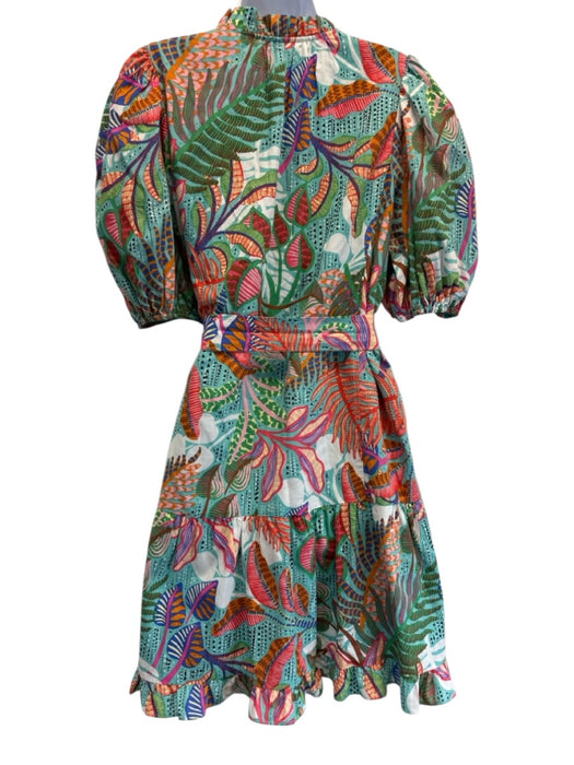 Vince Camuto Size 12 Blue & Multi Cotton Blend Short Puff Sleeve Midi Dress Blue & Multi / 12