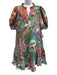 Vince Camuto Size 12 Blue & Multi Cotton Blend Short Puff Sleeve Midi Dress Blue & Multi / 12
