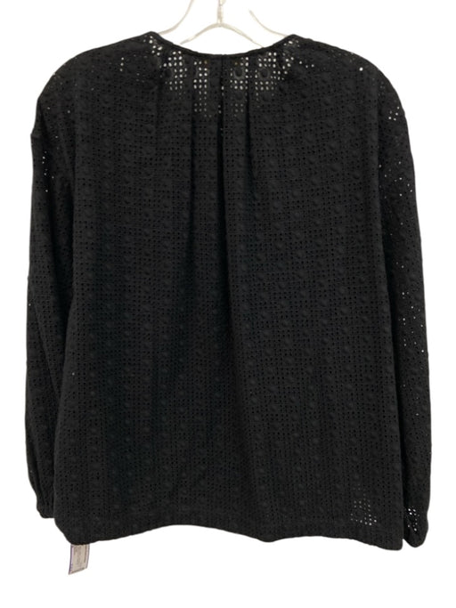 Ann Mashburn Size M Black Cotton Long Sleeve Cut Outs Split Neck Dots Top Black / M