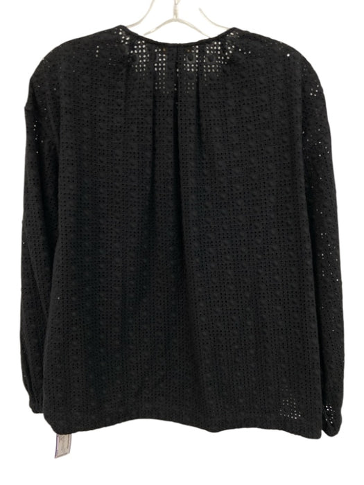 Ann Mashburn Size M Black Cotton Long Sleeve Cut Outs Split Neck Dots Top Black / M