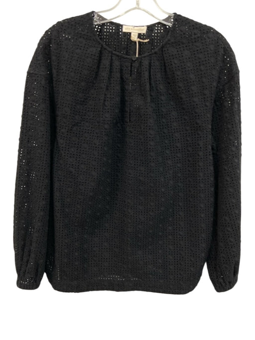 Ann Mashburn Size M Black Cotton Long Sleeve Cut Outs Split Neck Dots Top Black / M