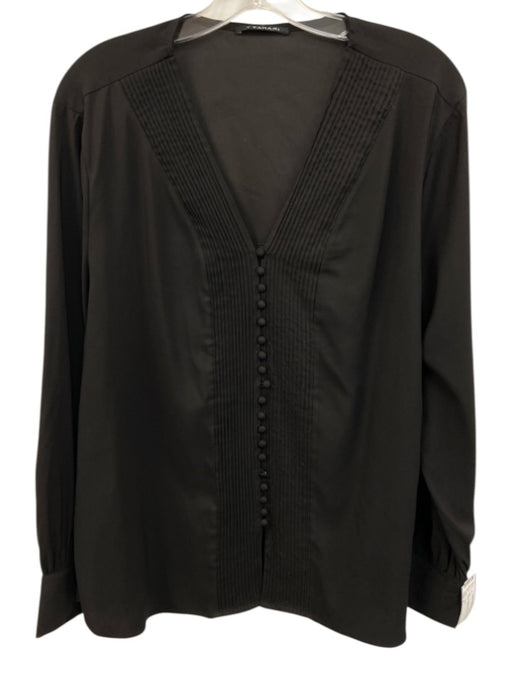 T Tahari Size 2 Black Polyester Long Sleeve Buttons pleats Top Black / 2
