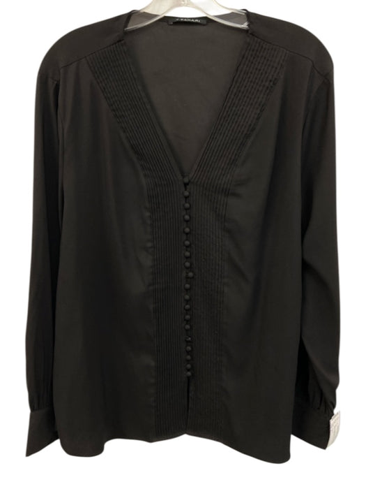 T Tahari Size 2 Black Polyester Long Sleeve Buttons pleats Top Black / 2