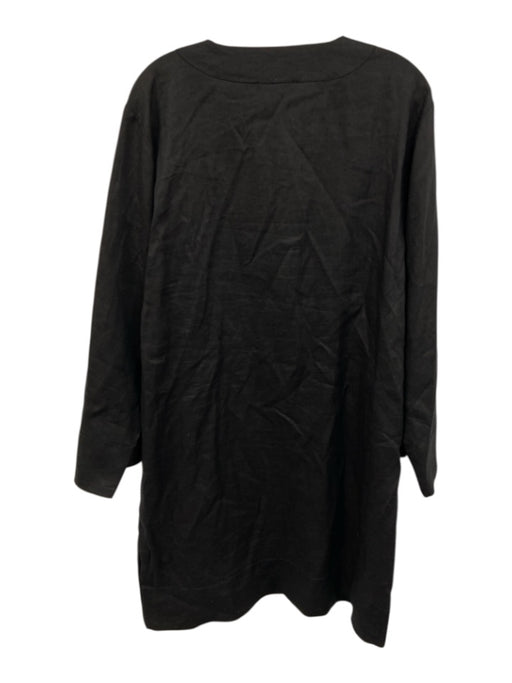 Saks Fifth Ave Size XL Black Linen Split Neck Long Sleeve Midi Dress Black / XL