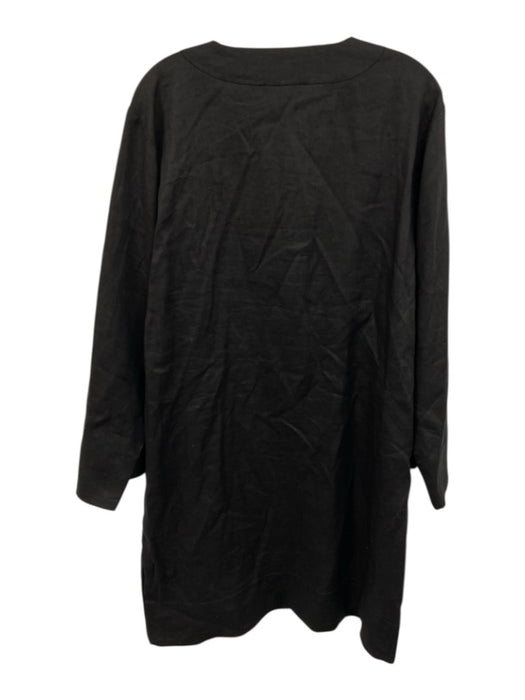 Saks Fifth Ave Size XL Black Linen Split Neck Long Sleeve Midi Dress Black / XL