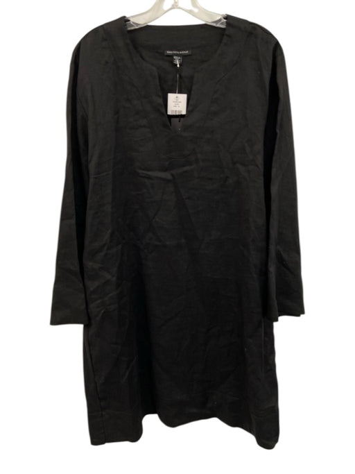 Saks Fifth Ave Size XL Black Linen Split Neck Long Sleeve Midi Dress Black / XL
