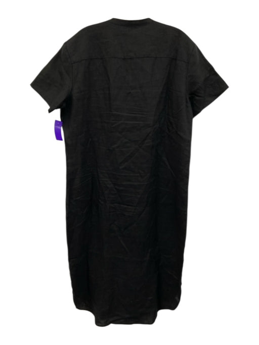 Standard James Perse Size 4 Black Linen Short Sleeve Button Up Midi Dress Black / 4