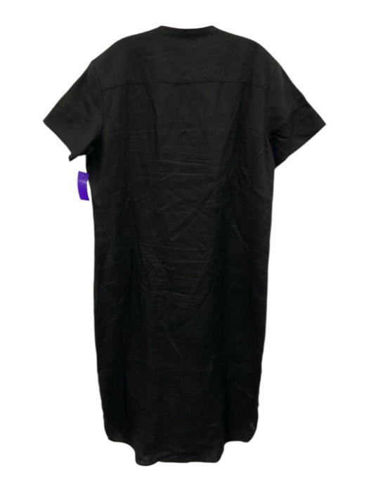 Standard James Perse Size 4 Black Linen Short Sleeve Button Up Midi Dress Black / 4