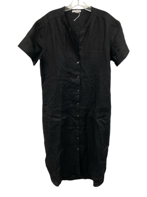 Standard James Perse Size 4 Black Linen Short Sleeve Button Up Midi Dress Black / 4
