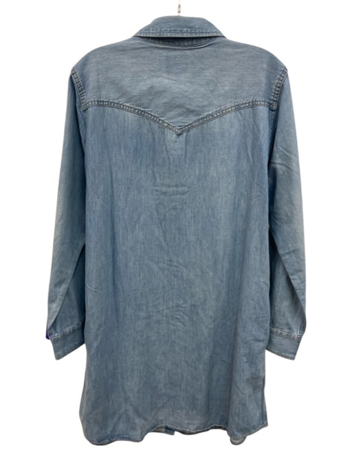 Wrangler Size L Light Wash Cotton Button Up Denim Long Sleeve Midi Dress Light Wash / L