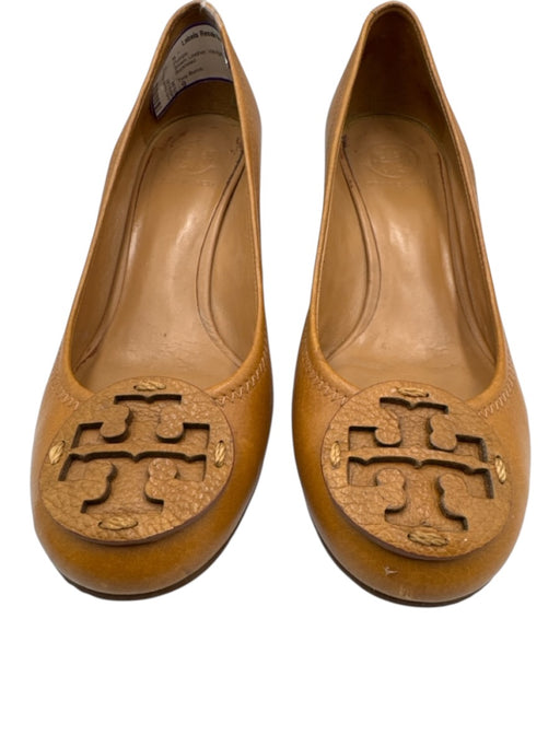 Tory Burch Shoe Size 9 Brown Leather Wedge Wood Logo Pumps Brown / 9