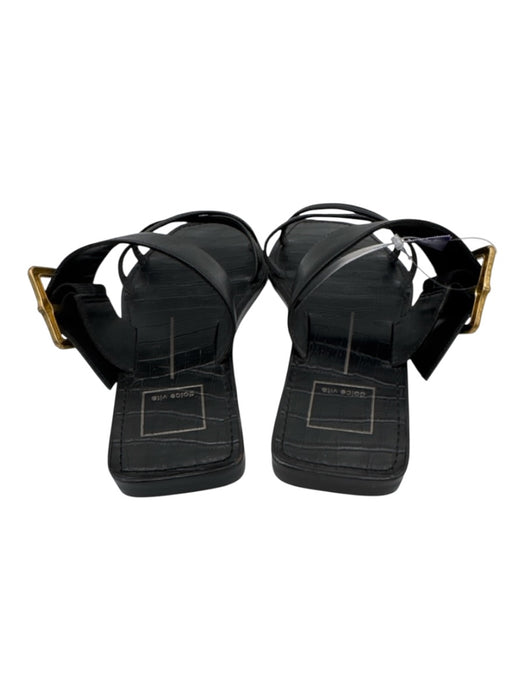 Dolce Vita Shoe Size 9 Black Leather Upper Ankle Buckle Criss Cross Flat Sandals Black / 9