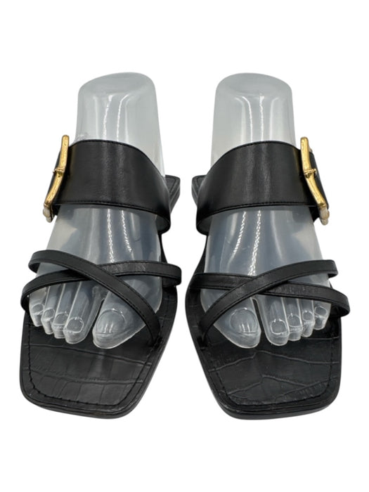 Dolce Vita Shoe Size 9 Black Leather Upper Ankle Buckle Criss Cross Flat Sandals Black / 9