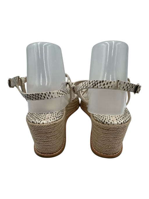 Paige Shoe Size 9.5 White & Brown Leather Wedge Raffia Strappy Sandals White & Brown / 9.5