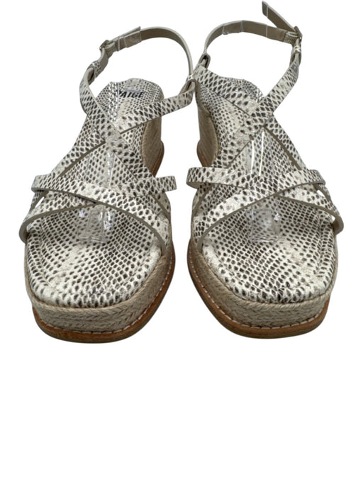 Paige Shoe Size 9.5 White & Brown Leather Wedge Raffia Strappy Sandals White & Brown / 9.5