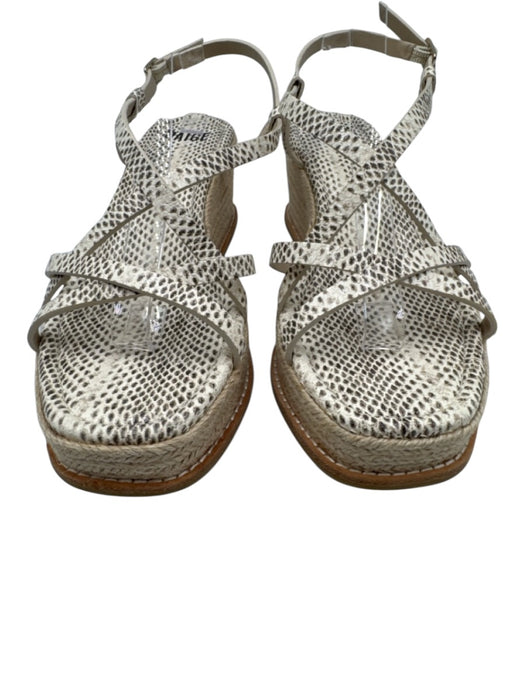 Paige Shoe Size 9.5 White & Brown Leather Wedge Raffia Strappy Sandals White & Brown / 9.5