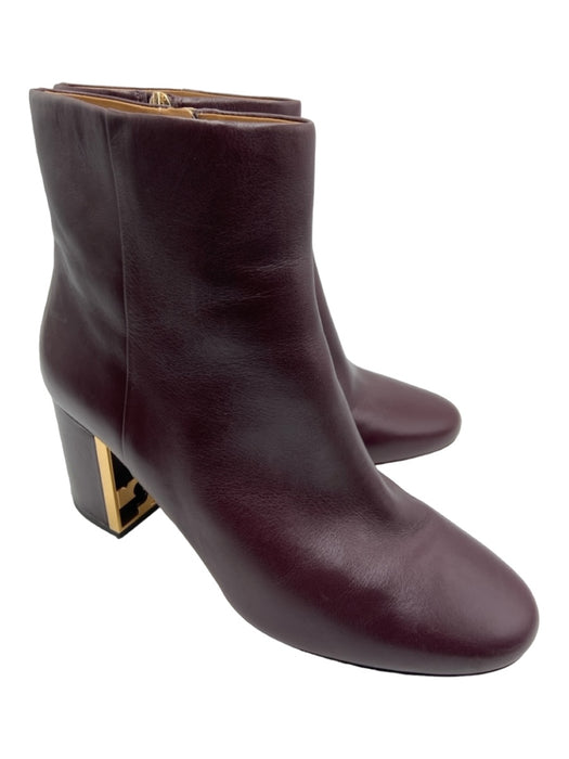 Tory Burch Shoe Size 9.5 Red Brown Leather Ankle Round Toe Interior Zip Booties Red Brown / 9.5