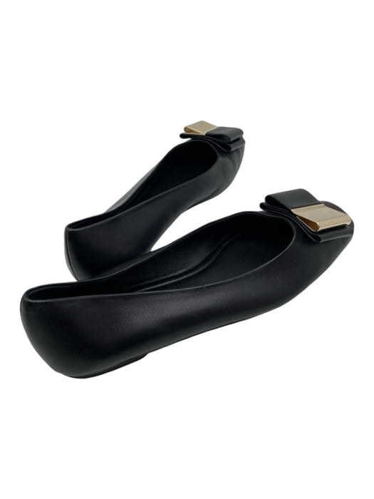 Ferragamo Shoe Size 9.5 Black Leather GHW Bow Detail Square Toe Slip On Flats Black / 9.5